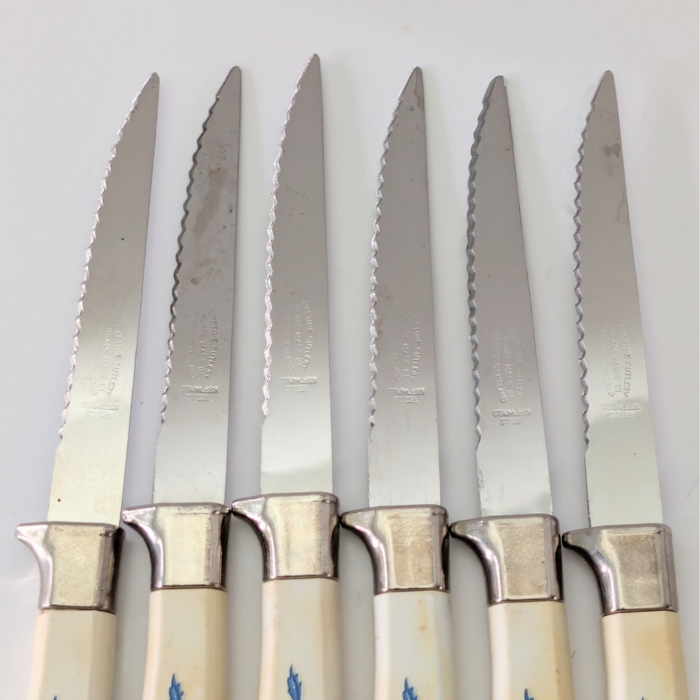 Vintage Lifetime Cutlery Blue Onion Steak Knives Set of 6 Sheffield England
